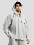 Yahuite Miyake Pleated Hoodies For Men Black Hoodie Solid Color Coat Breathable Loose Drawstring Casual Top