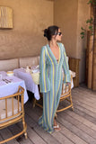 Yahuite Crochet Colorful Stripe Maxi Dress Women Flare Sleeve V-neck High Split Sexy Long Dresses 2023 New Autumn Beach Banquet Vestidos