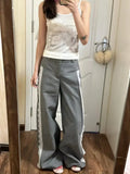 Yahuite Vintage Lace Dress Pants Woman Wide Leg Gray High Waist Suit Pants Baggy Y2k Casual Elegant Trouser Office Wear Harajuku