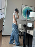 Yahuite HOUZHOU Vintage Y2k Jeans Women Baggy Kpop Gyaru Streetwear Wide Blue Denim Pants Harajuku Korean Acubi Fashion High Waist Jeans