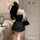 Yahuite Women Dress Black Polka Dot Tube Dresses Fashion Sleeveless Off Shoulder Casual Ladies Clothes