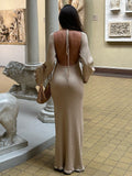 YAHUITE Elegant Solid Backless Maxi Dress