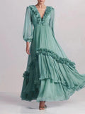 YAHUITE Ruffled Silk Stardust Maxi Dress