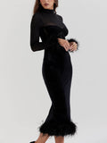 YAHUITE Black Velvet Midi Dress