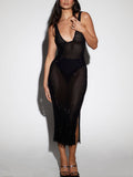 YAHUITE Black Sequin Midi Dress