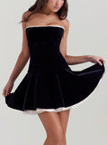 YAHUITE Black Velvet Strapless Dress