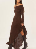 YAHUITE Bateau Neck Long Sleeve Maxi Dress