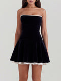 YAHUITE Black Velvet Strapless Dress