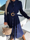 YAHUITE Casual Lace Crew Neck Belt Dress