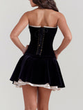 YAHUITE Black Velvet Strapless Dress