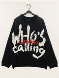 Benpaolv Men's Sweater, "Who's Calling" Print Knit Pullover Oversized Fashion Long Sleeve Tops For Spring Fall Winter, Men's Clothing, Plus Size