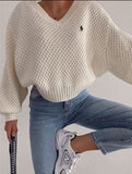 2024 Pullovers Women Autumn Winter Sweaters Solid V-Neck Loose Casual Daily Basic Womens Knitted Basic Chic Long Sleeve Sweater