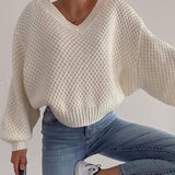 2024 Pullovers Women Autumn Winter Sweaters Solid V-Neck Loose Casual Daily Basic Womens Knitted Basic Chic Long Sleeve Sweater