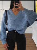 2024 Pullovers Women Autumn Winter Sweaters Solid V-Neck Loose Casual Daily Basic Womens Knitted Basic Chic Long Sleeve Sweater