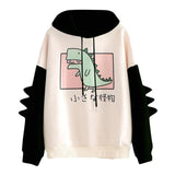 Hoodies Women Sweatshirt Japanese Style Kawaii Cartoon Dinosaur Hooded Autumn Spring Pullovers For Girls Top Sudadera Mujer