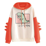 Hoodies Women Sweatshirt Japanese Style Kawaii Cartoon Dinosaur Hooded Autumn Spring Pullovers For Girls Top Sudadera Mujer