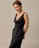 The Black Cowl Neck Sheath Satin Maxi Dress